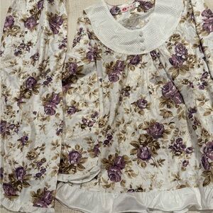 Floral Long Sleeve Dress with Purple and Brown Roses
